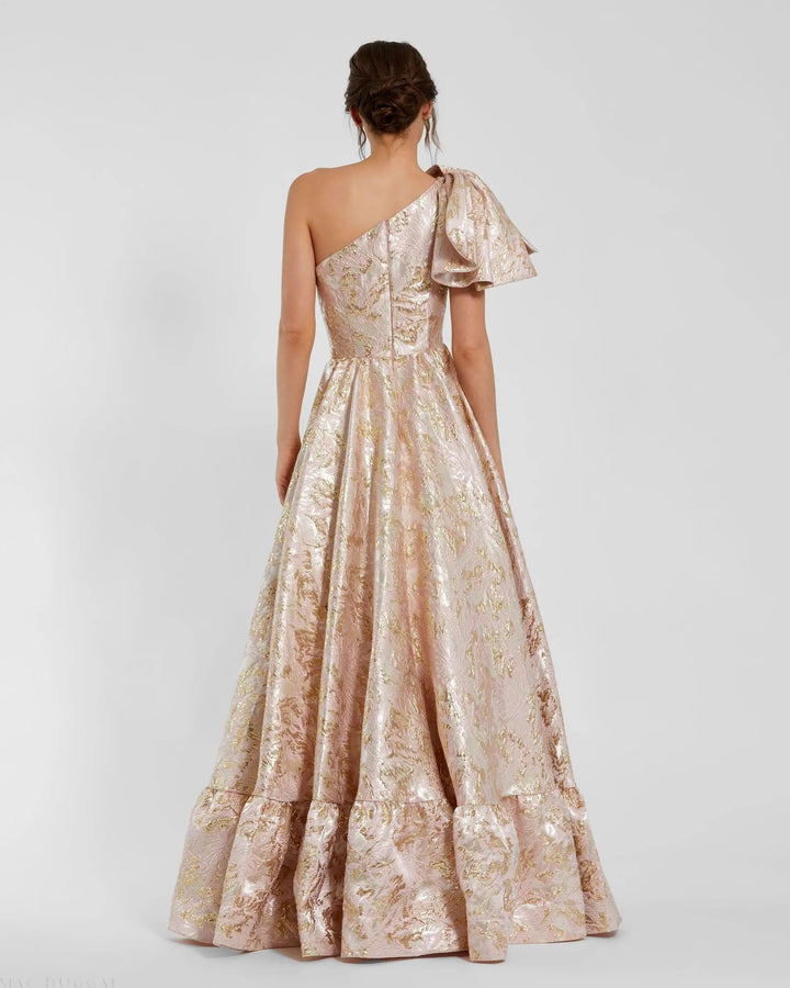 Mac Duggal 27546 Brocade One Shoulder Floral Gown With Bow
