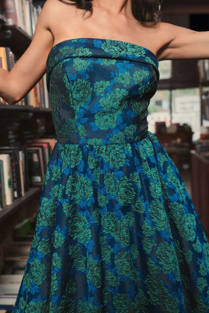 Mac Duggal 27594 Brocade Strapless A Line Midi Dress