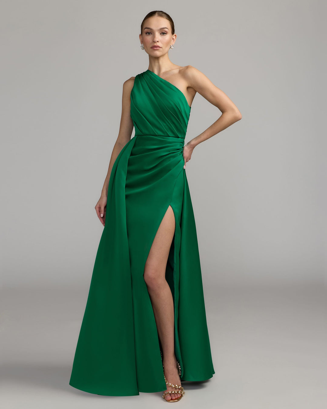 Mac Duggal 27784 One Shoulder Satin Gown With Overskirt