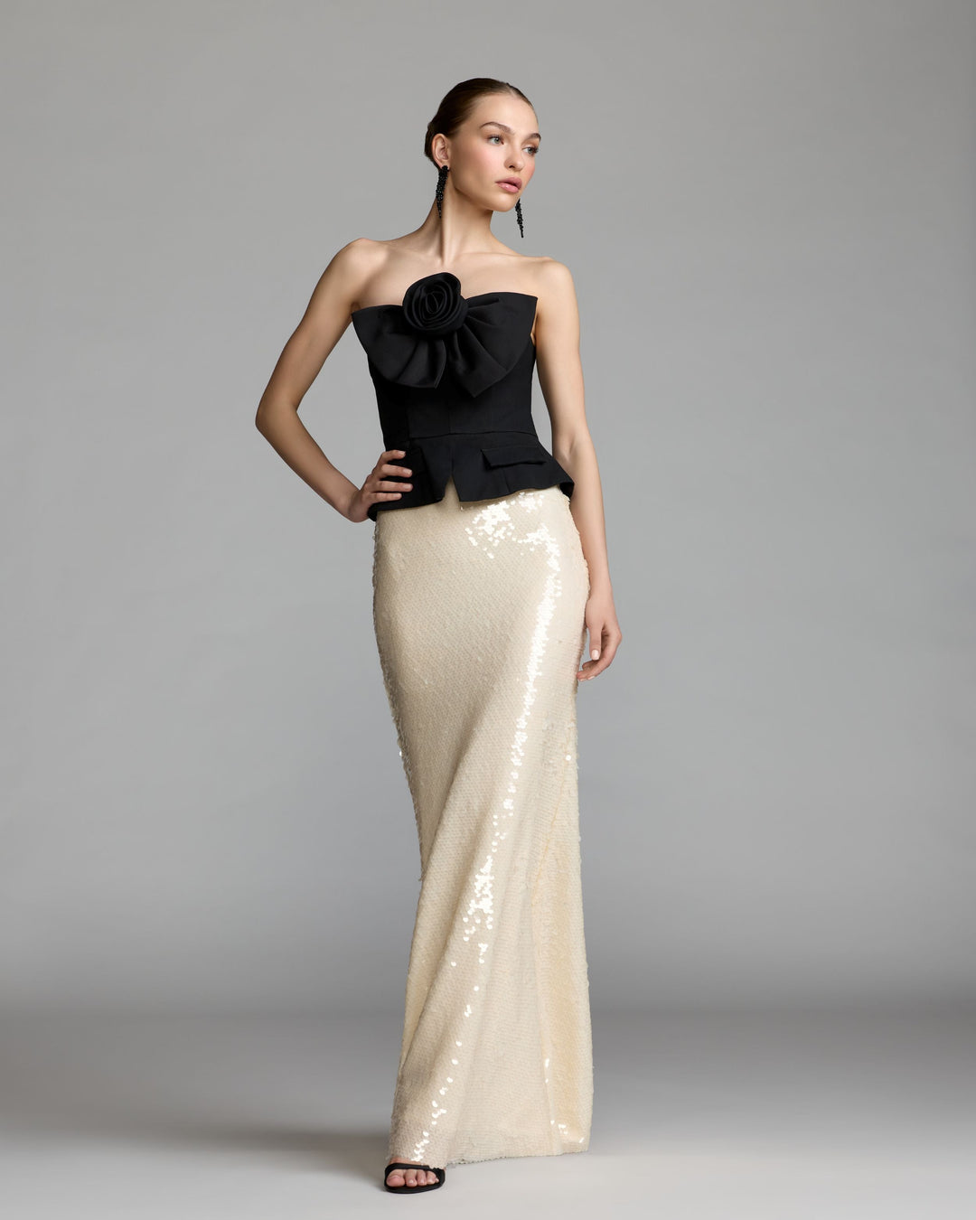 Mac Duggal 27793 and Strapless Peplum Sequin Evening Gown