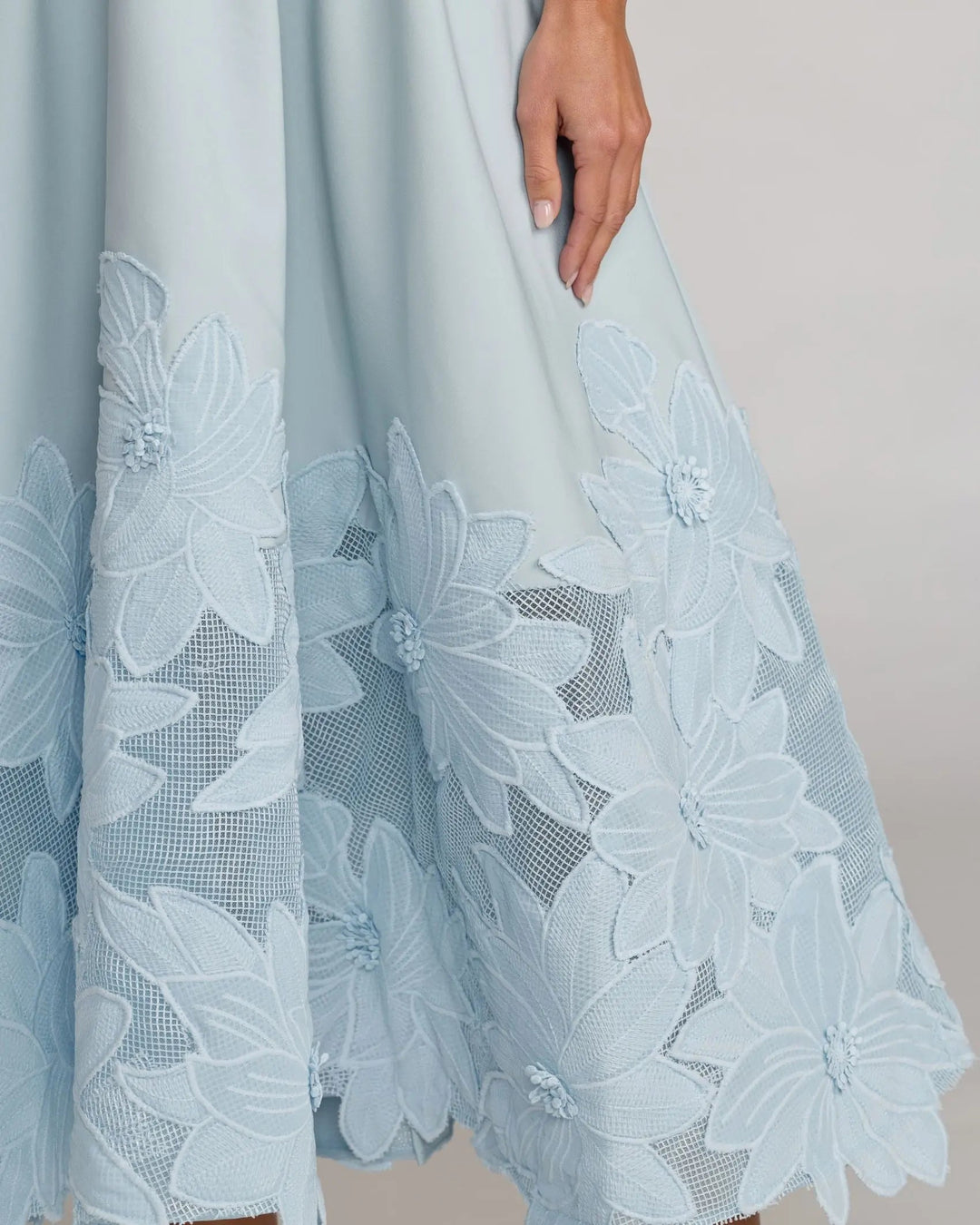 Blue Strapless Floral Appliqué Midi Dress - FOSTANI.com