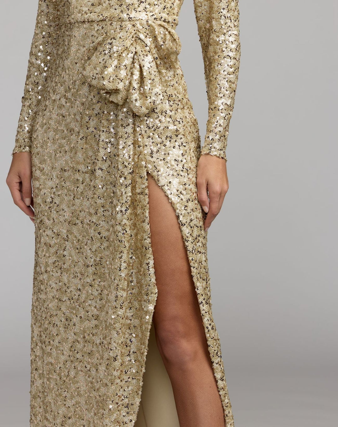 Mac Duggal 27852 Long Sleeve Sequin Gown With Bow