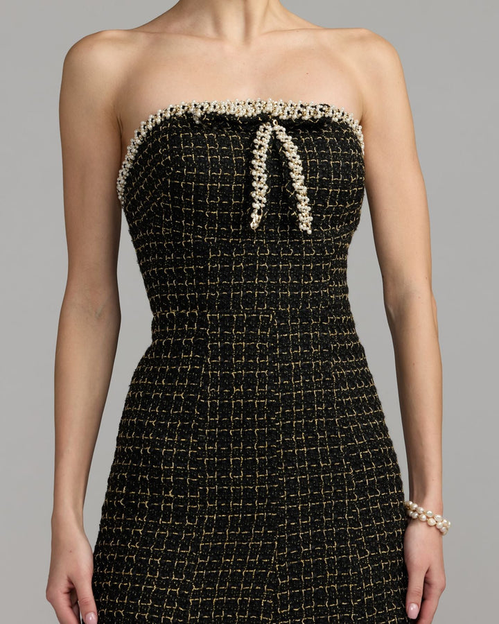 Mac Duggal 27868 Pearl Trim Boucle Midi Dress