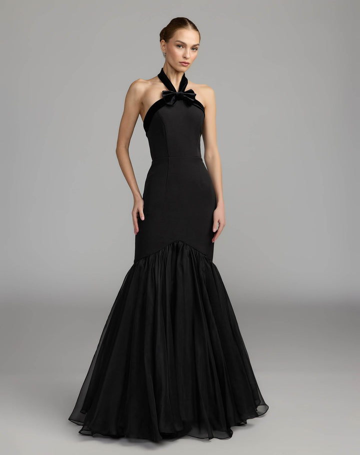 Mac Duggal 27874 Sleeveless Halter Neck Mermaid Gown With Bow