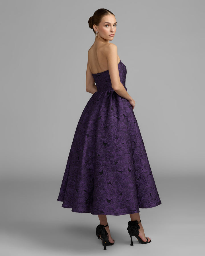 Mac Duggal 27880 Floral Brocade Strapless Midi Dress
