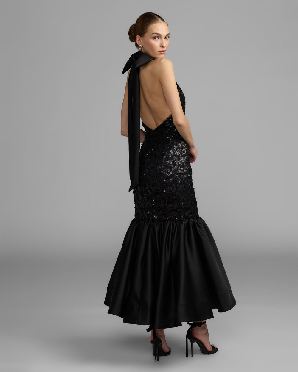 Mac Duggal 27893 Sequin Halter Bow Midi Dress