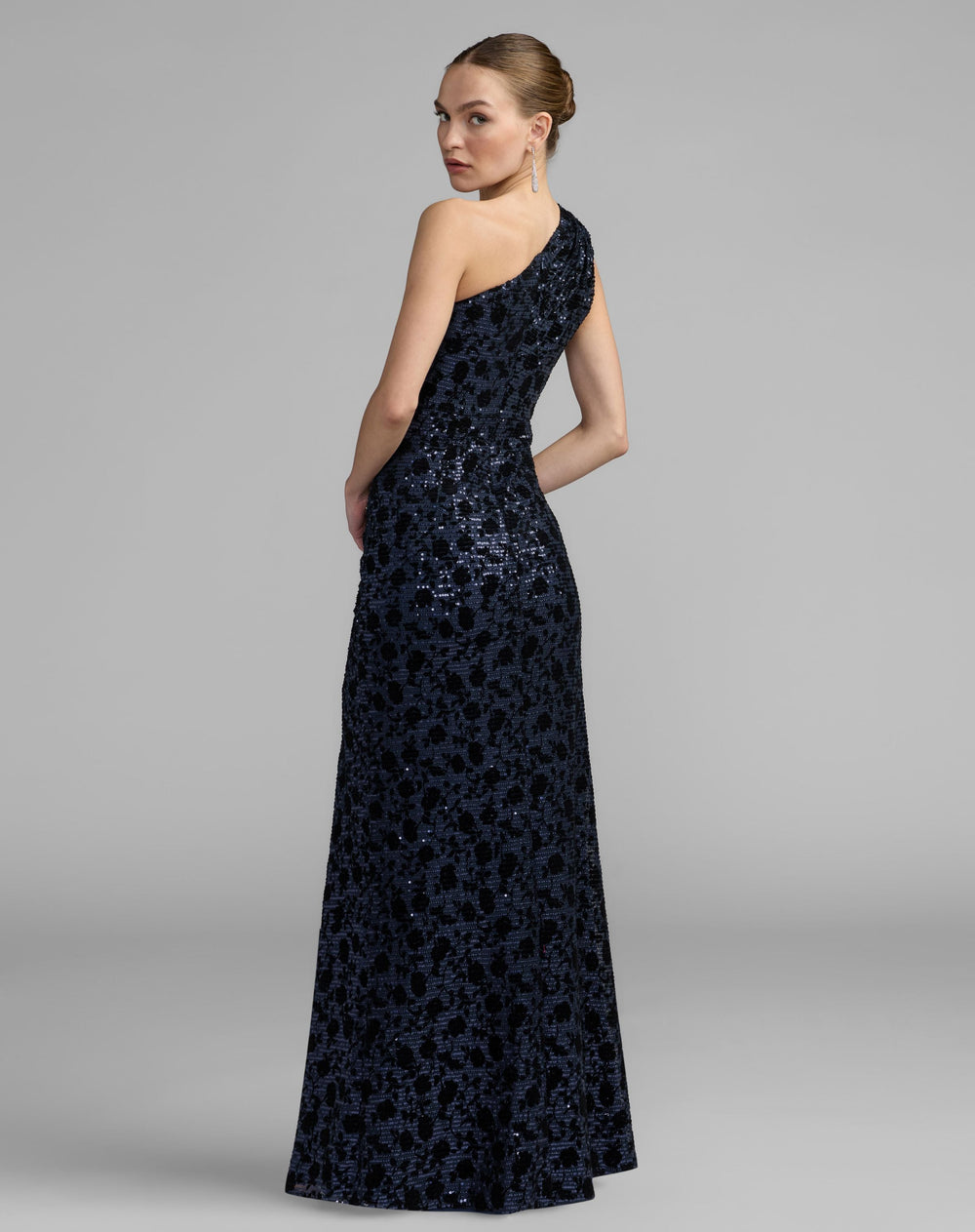 Mac Duggal 27900 Floral One Shoulder Sequin Gown With Slit