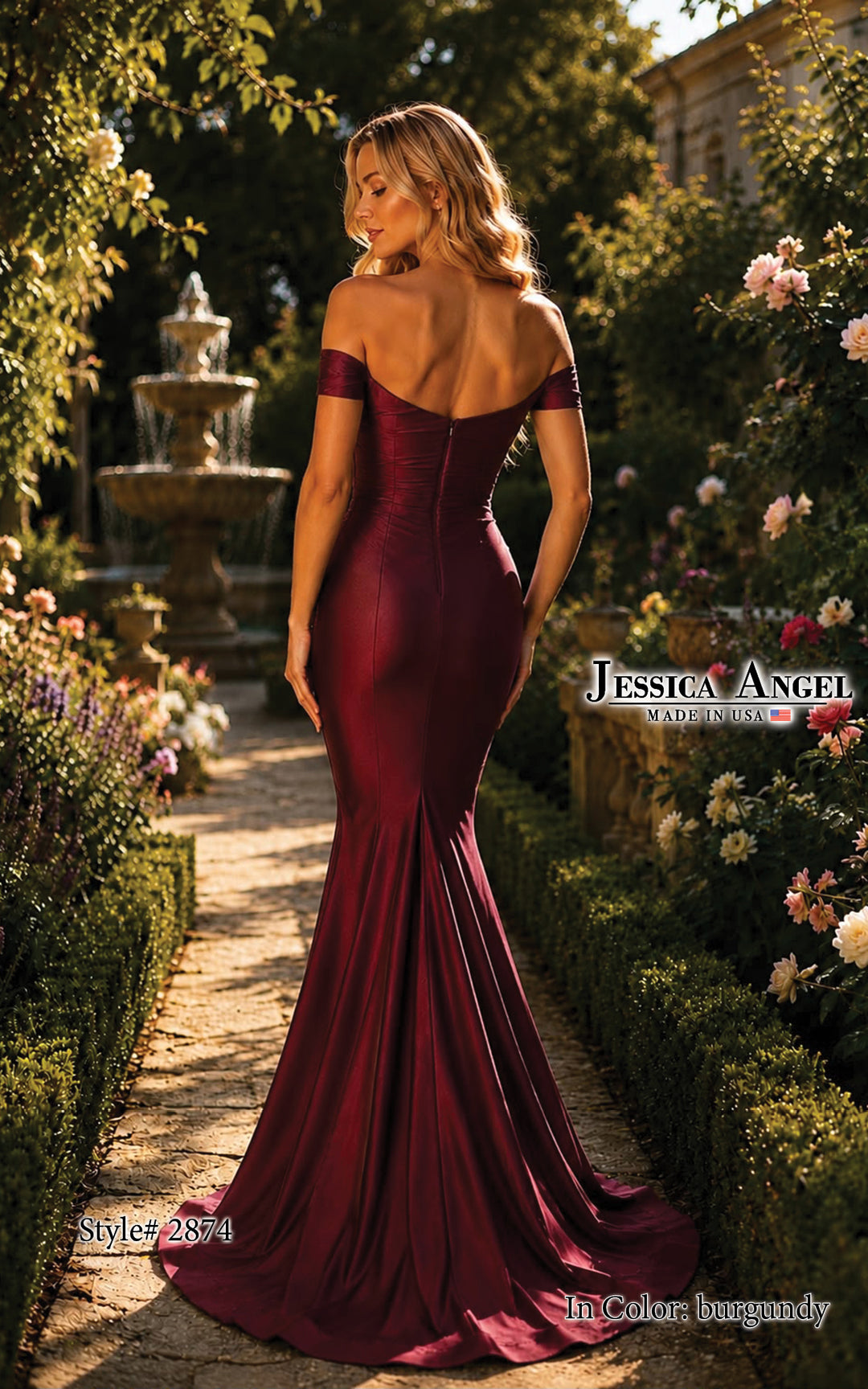 Jessica Angel 2874 off shoulder mermaid gown back view 3