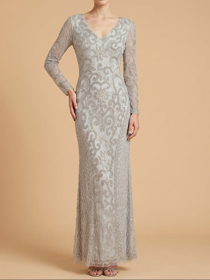 Lara 28836 Long Sleeve V-Neck Beaded Gown