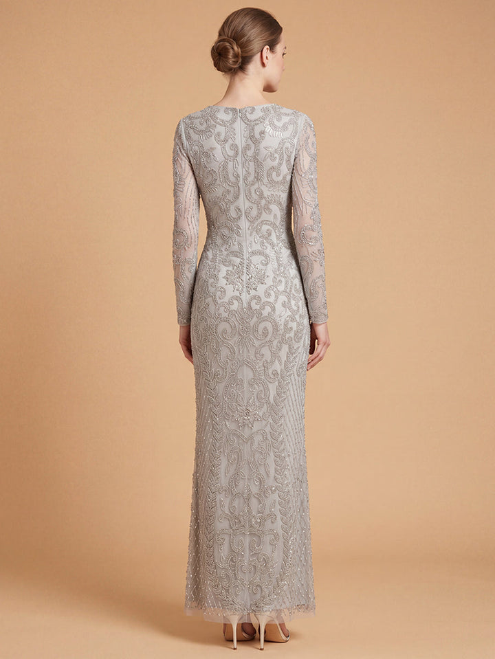 Lara 28836 Long Sleeve V-Neck Beaded Gown