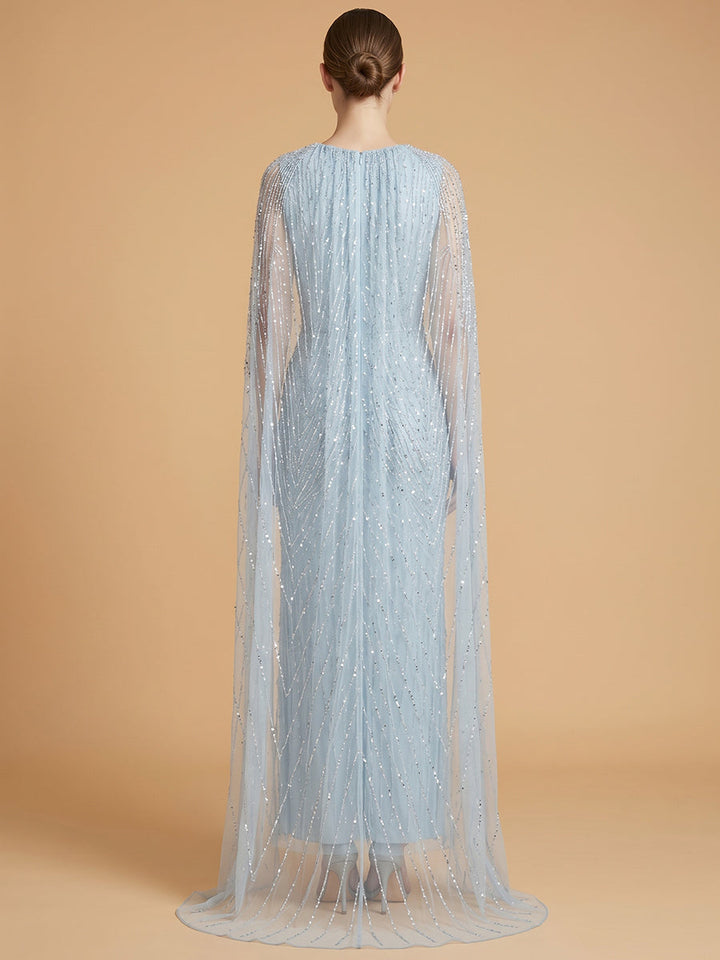 Lara 28839 V-Neck Beaded Dress with Long Cape