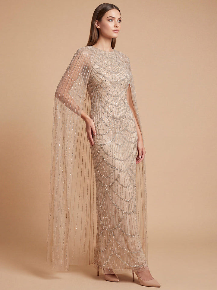 Lara 28840 High Neck Beaded Dress with Long Cape