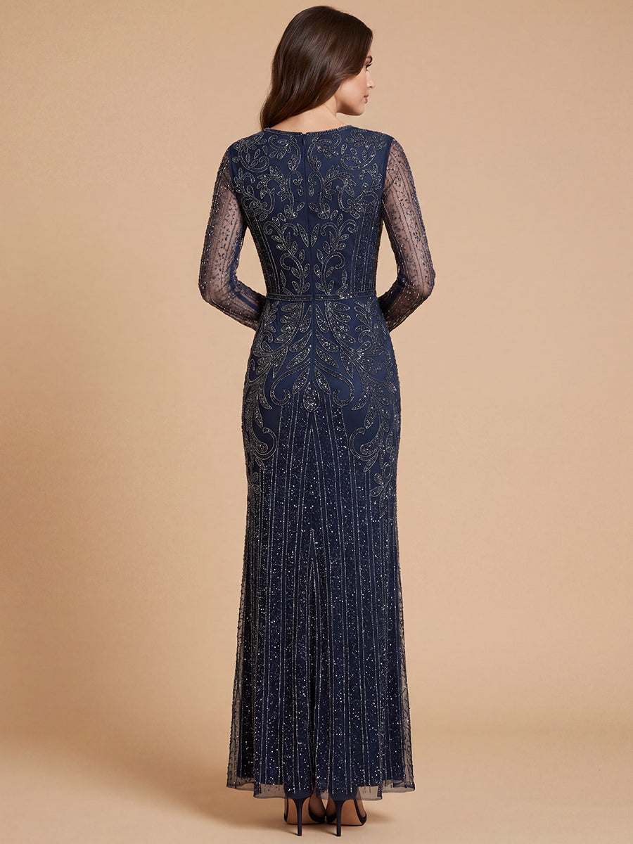 Lara 28841 Long Sleeve Beaded Gown