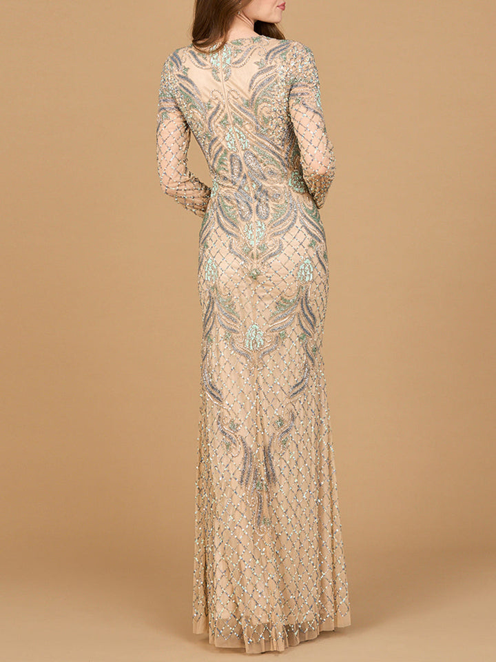 Lara 28895 fitted long sleeve beaded gown, alternate view