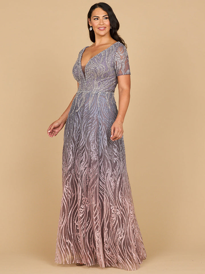 Lara 28961 short sleeve V-neck beaded ballgown, additional view