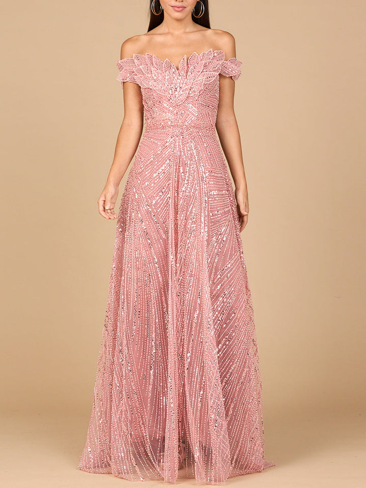 Lara 28962 off shoulder beaded ballgown, front view