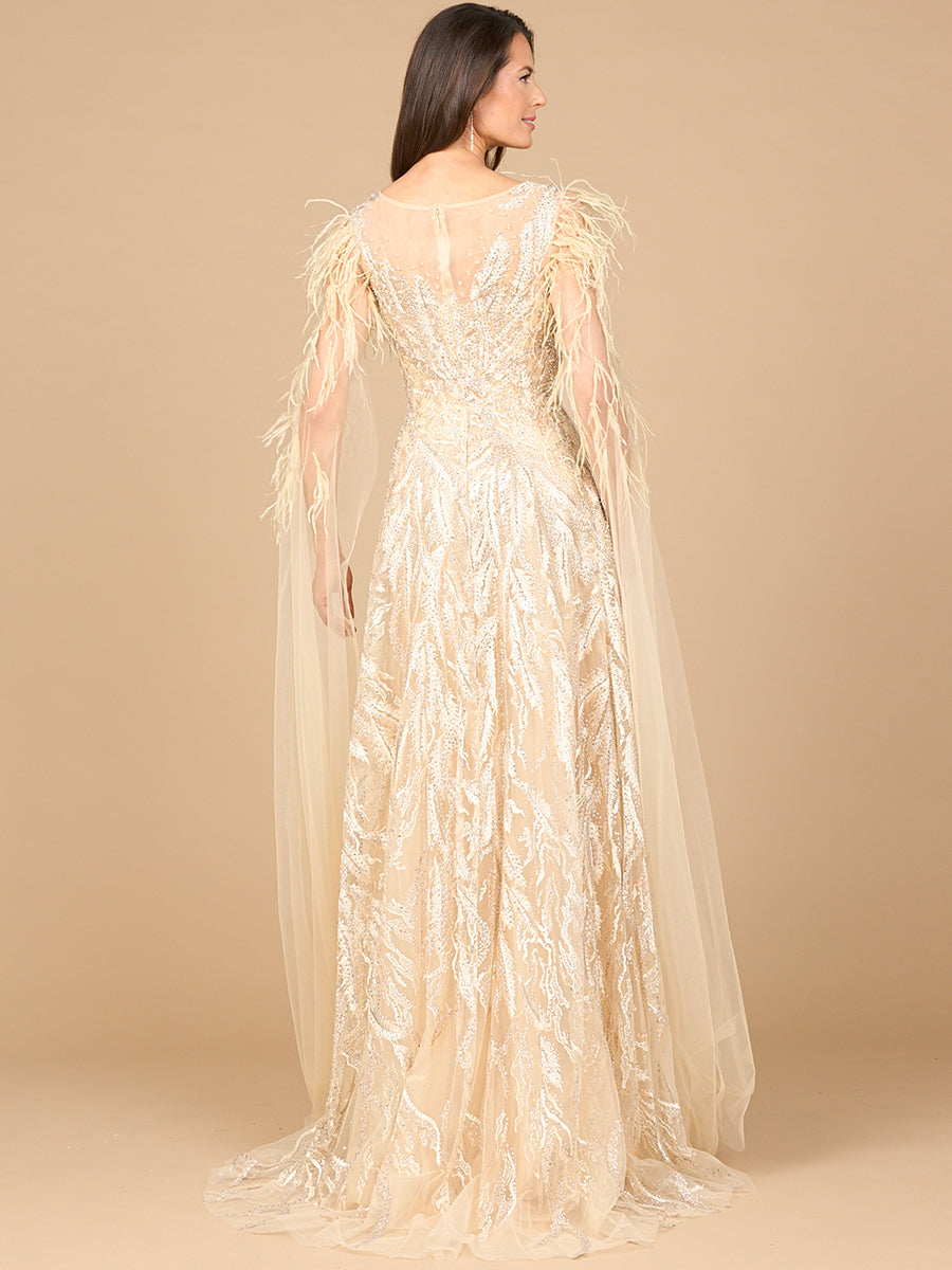 Lara 28965 V-neck gown with long cape sleeves, alternate colorway back