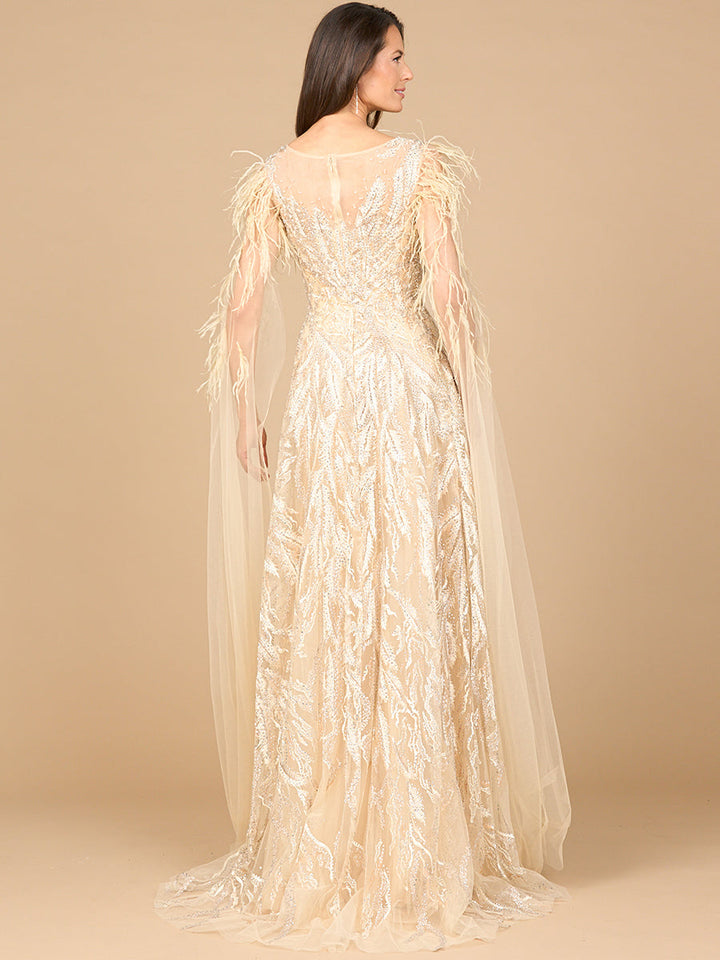 Lara 28965 V-neck gown with long cape sleeves, alternate colorway back