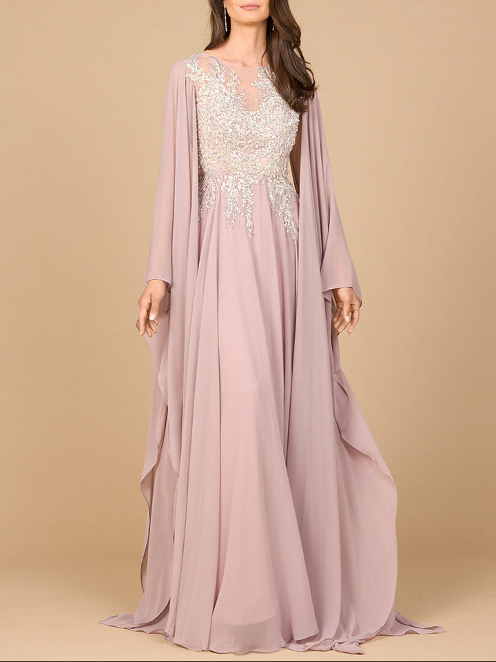 Lara 28968 A-line gown with cape sleeves, additional view
