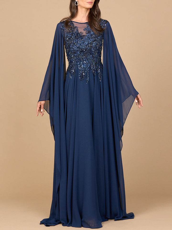 Lara 28968 A-line gown with cape sleeves, alternate colorway front