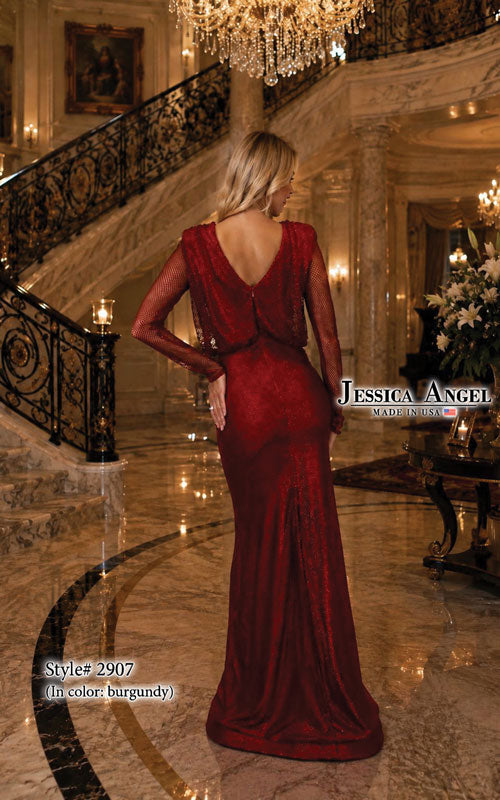 Jessica Angel 2907 long sleeve column gown back view