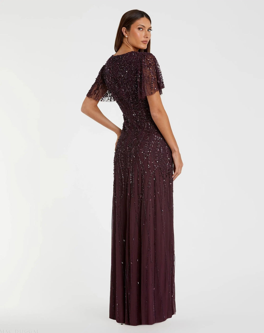 Mac Duggal 35109 Purple Embellished Flutter Sleeve Gown