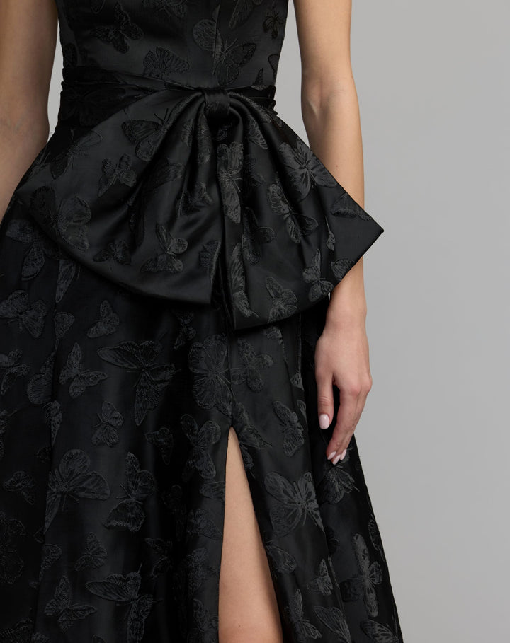 Mac Duggal 37097 Strapless Brocade A-Line Gown With Bow