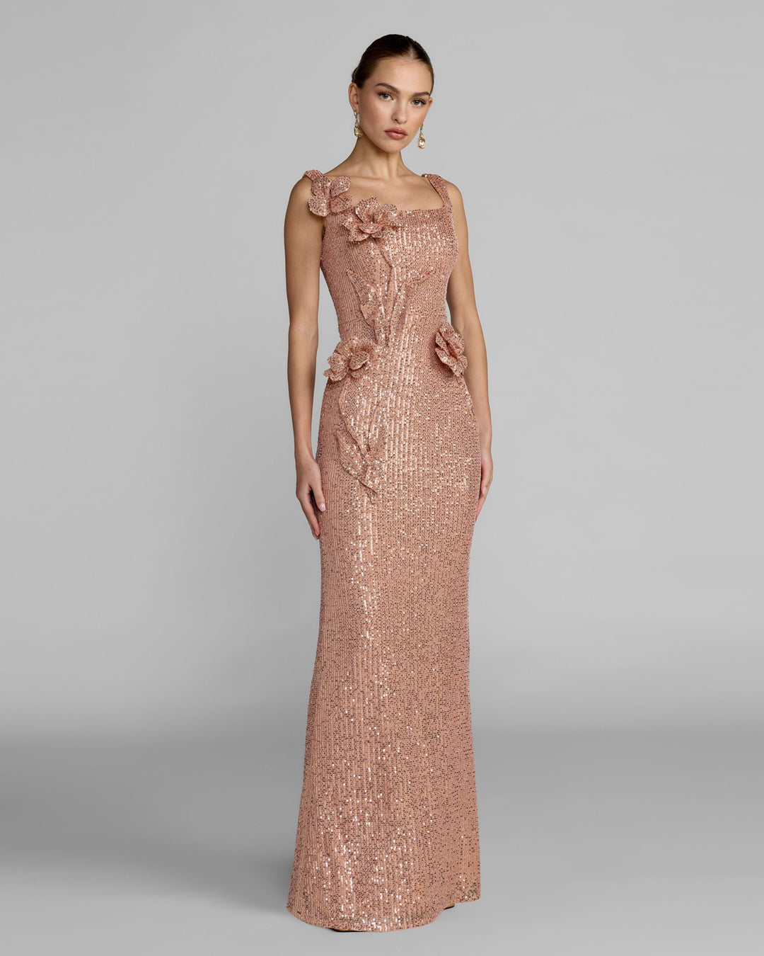 Mac Duggal 37104 Sequin Column Gown With 3D Flowers