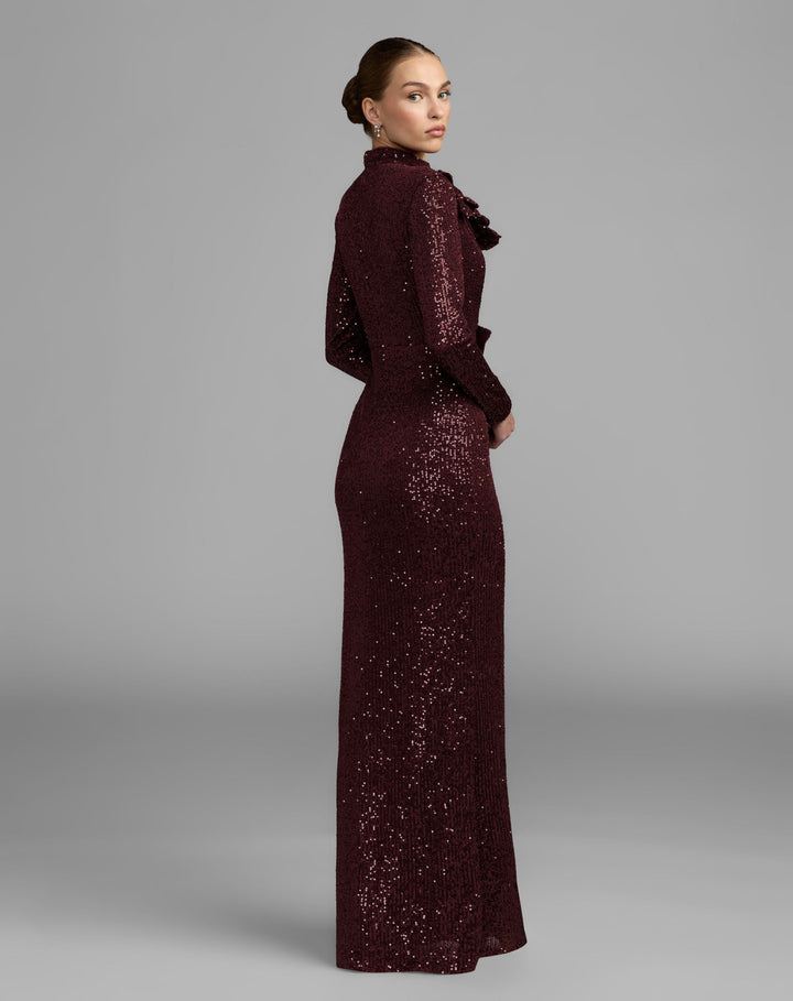 Mac Duggal 37157 Long Sleeve Sequin Gown With Flowers