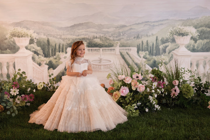 Pentelei 3904 Tiered Ruffle Keyhole Back Kids Ball Gown