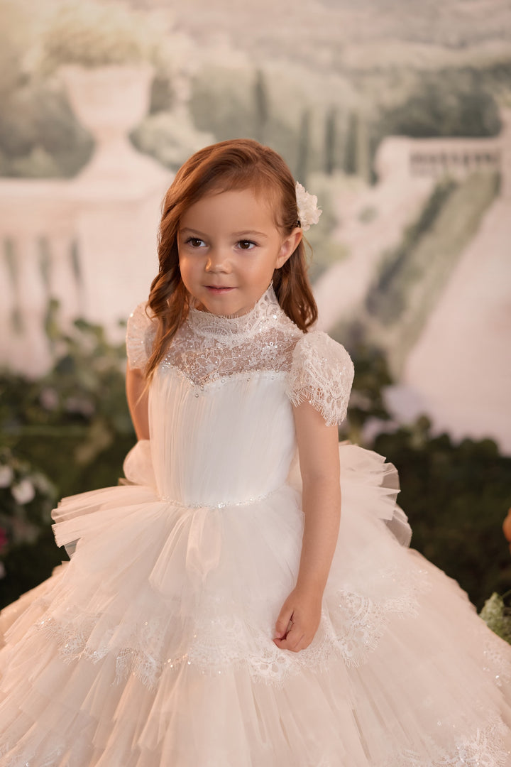 Pentelei 3904 Tiered Ruffle Keyhole Back Kids Ball Gown