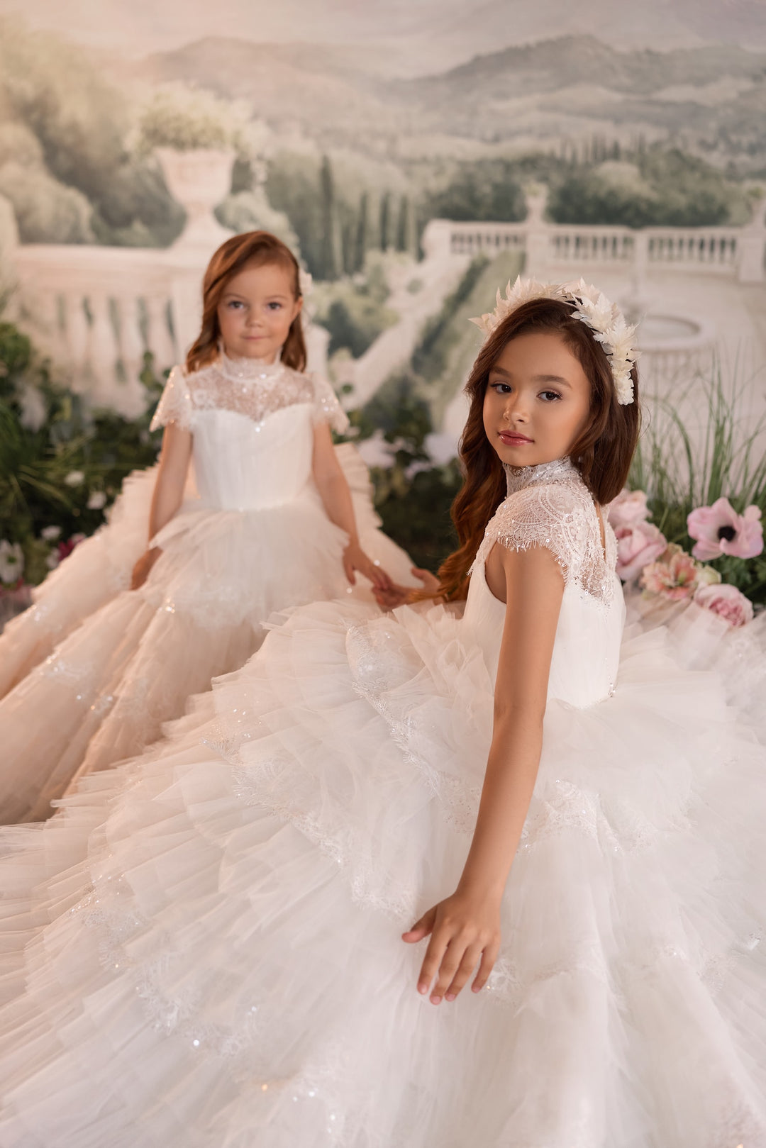 Pentelei 3904 Tiered Ruffle Keyhole Back Kids Ball Gown