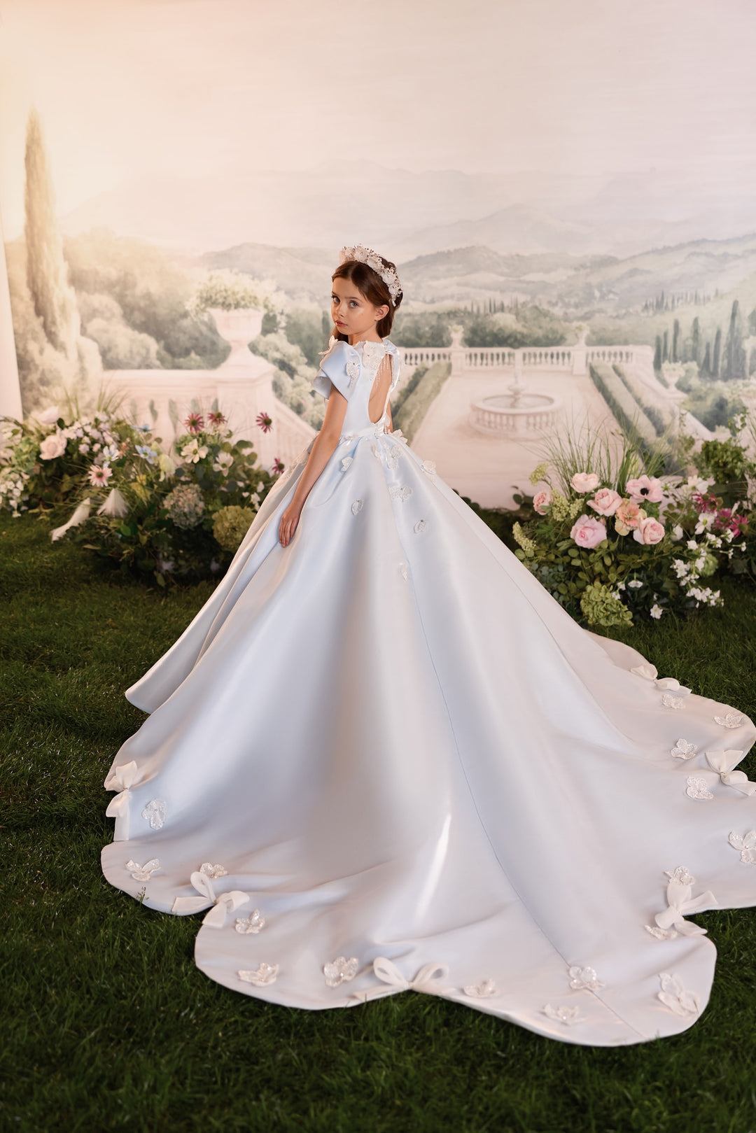 Pentelei 3913 Open Back Floral Appliqué Kids Ball Gown