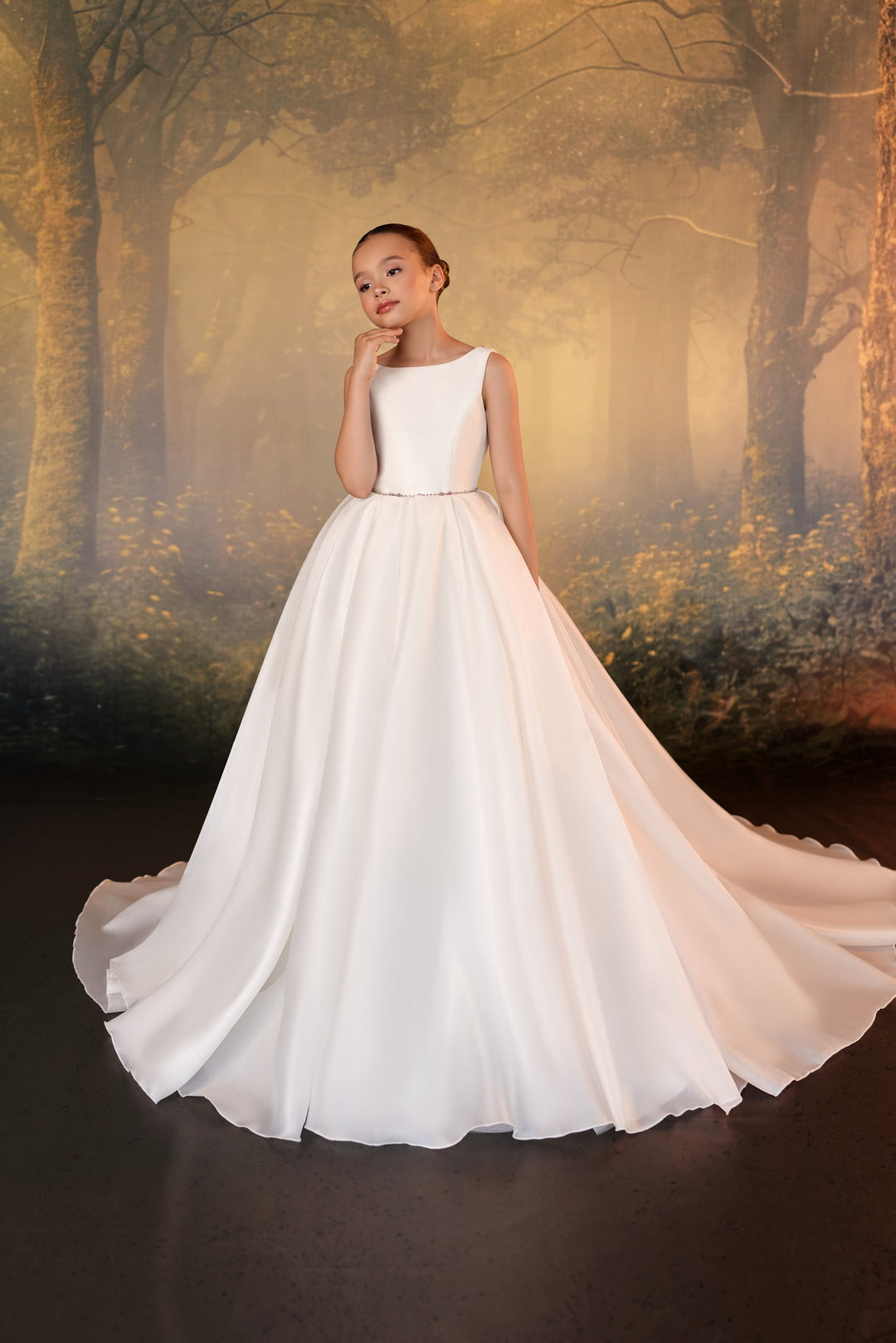 Pentelei 3936 Satin Ball Gown with Optional Crystal Cape Kids Dress