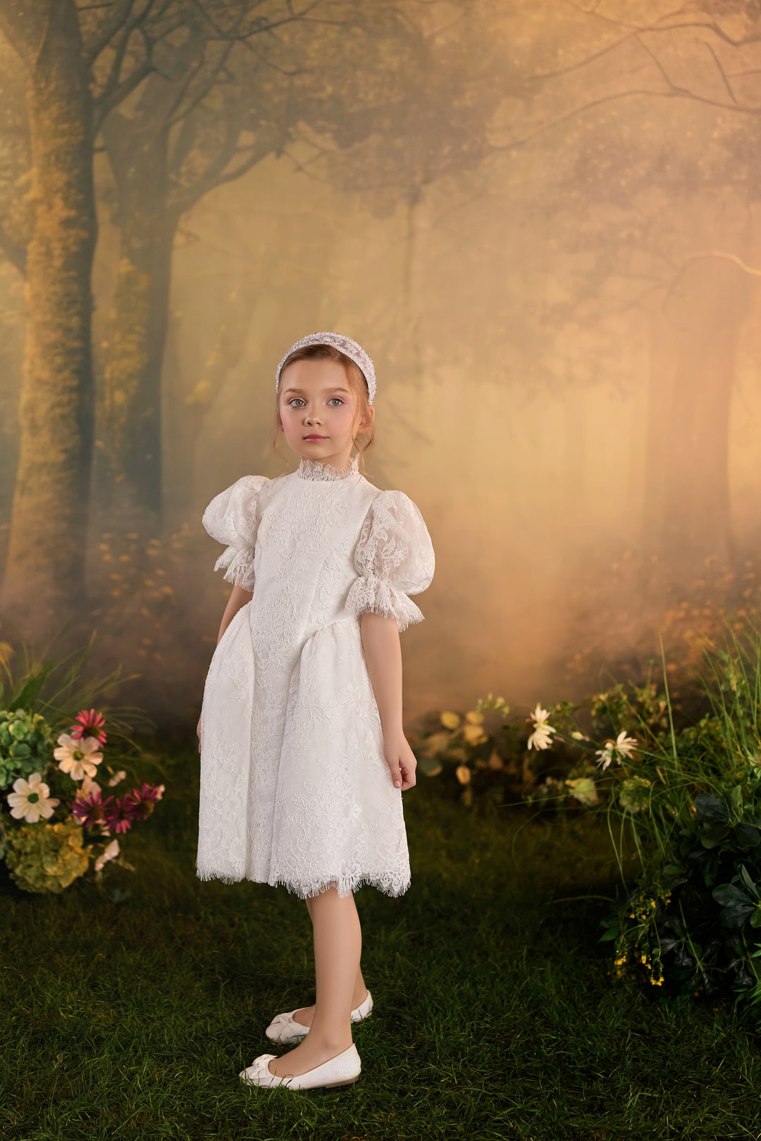 Pentelei 3939 Floral Lace Puff Sleeve Dress Kids Dress