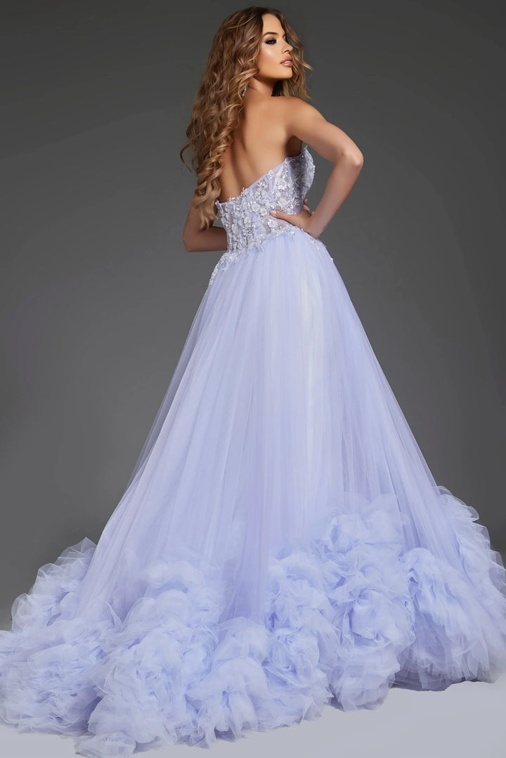 Jovani 40170 Strapless Tulle Ball Gown with 3D Floral Details