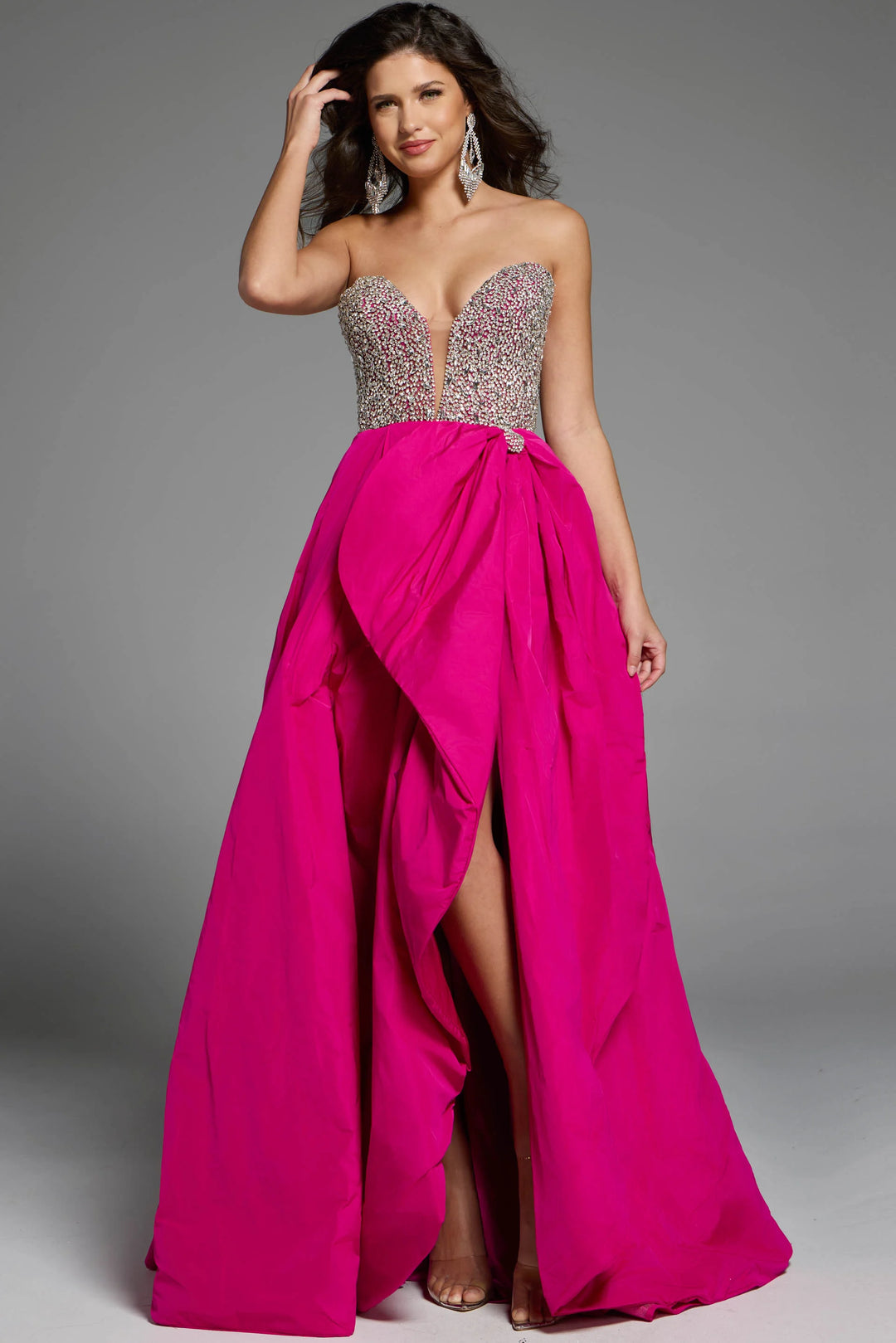 Jovani 41141 Strapless Crystal Embellished Gown With Bold Ruffle Skirt