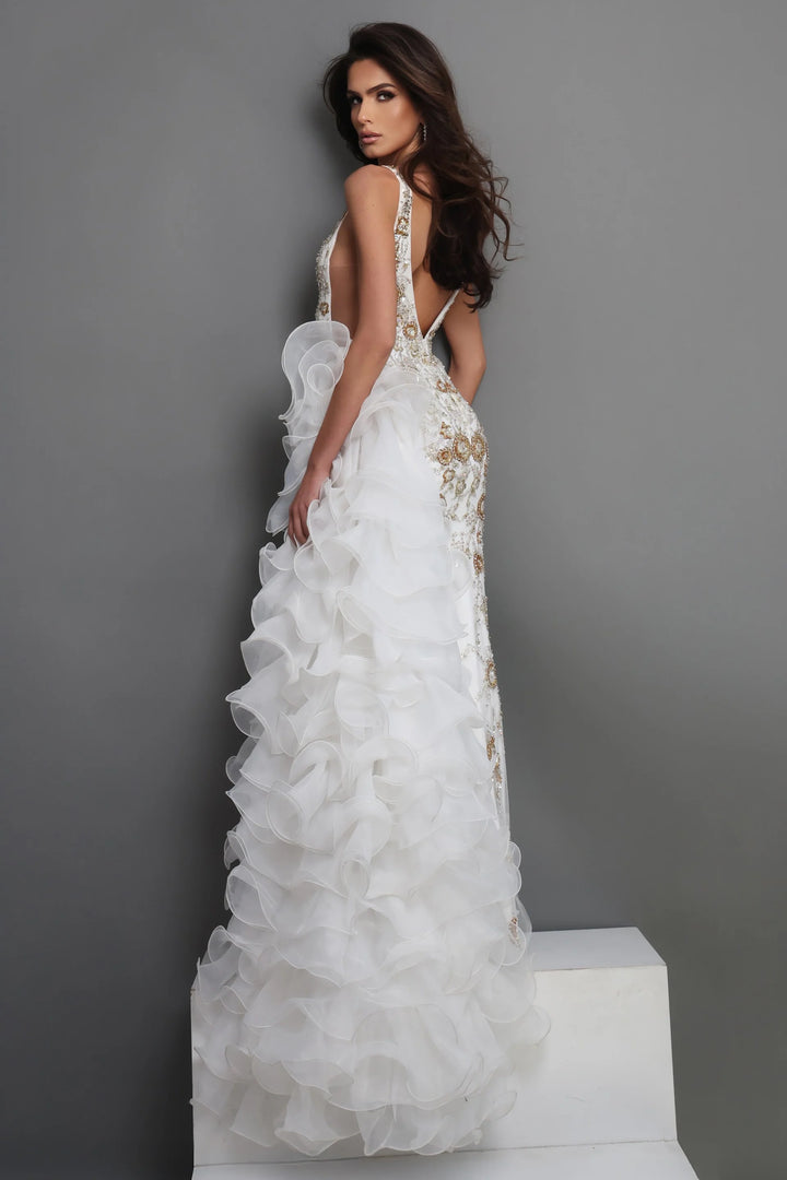 Jovani 41146 Beaded Ruffle Train Pageant Dress