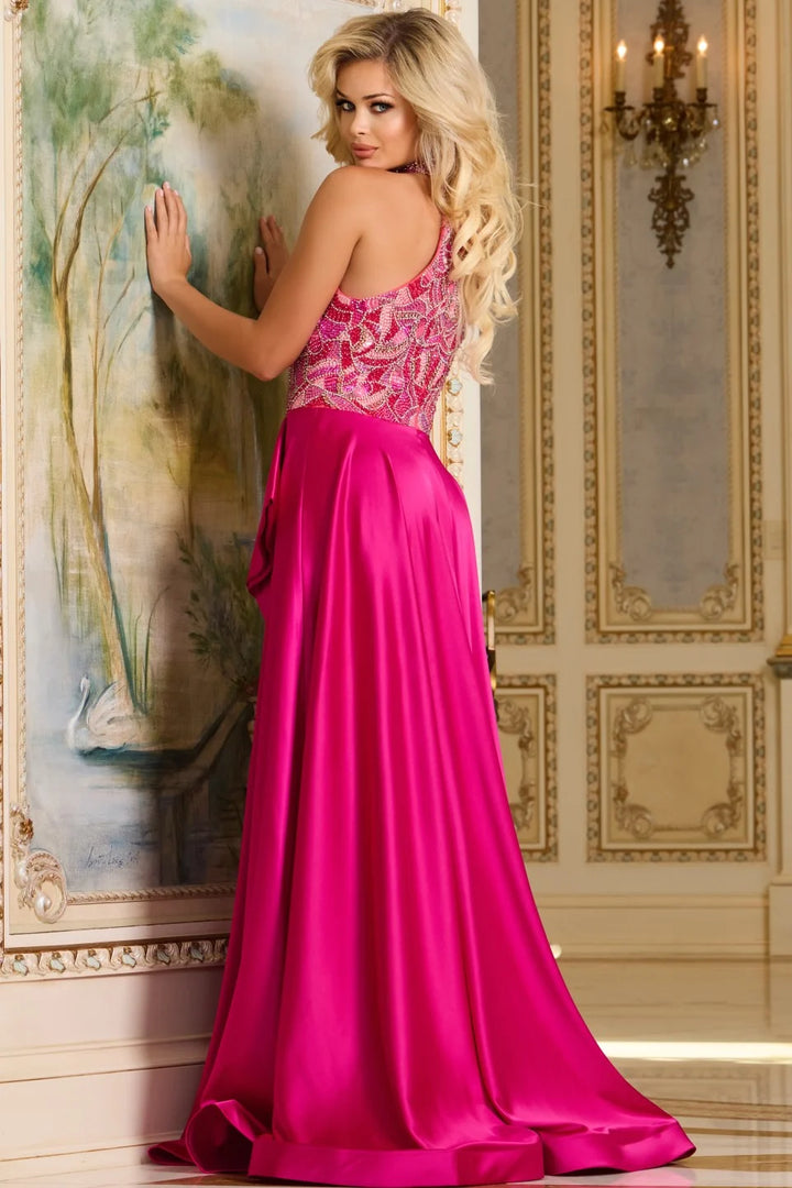 Jovani 41186 Halter Neck A-Line Gown with Beaded Bodice