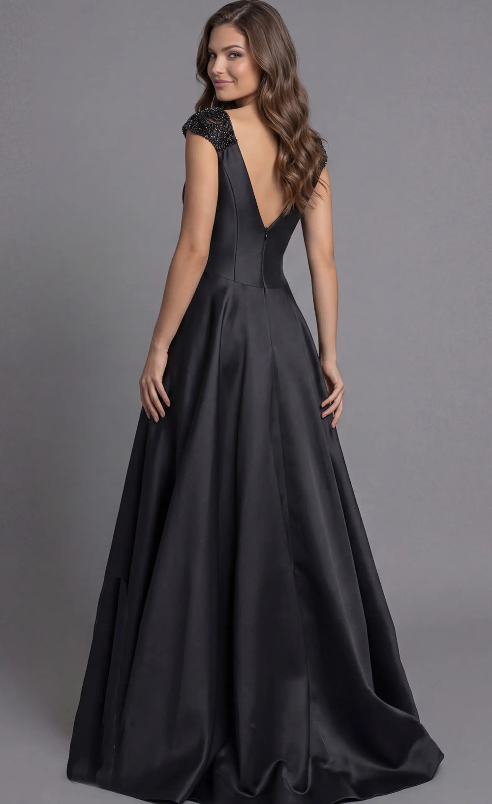 Jovani 43809 ball gown with full skirt and defined waist view 2
