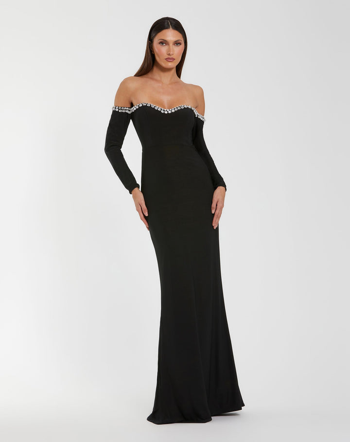 Mac Duggal 44159 Black Long Sleeve Off the Shoulder Mermaid Gown