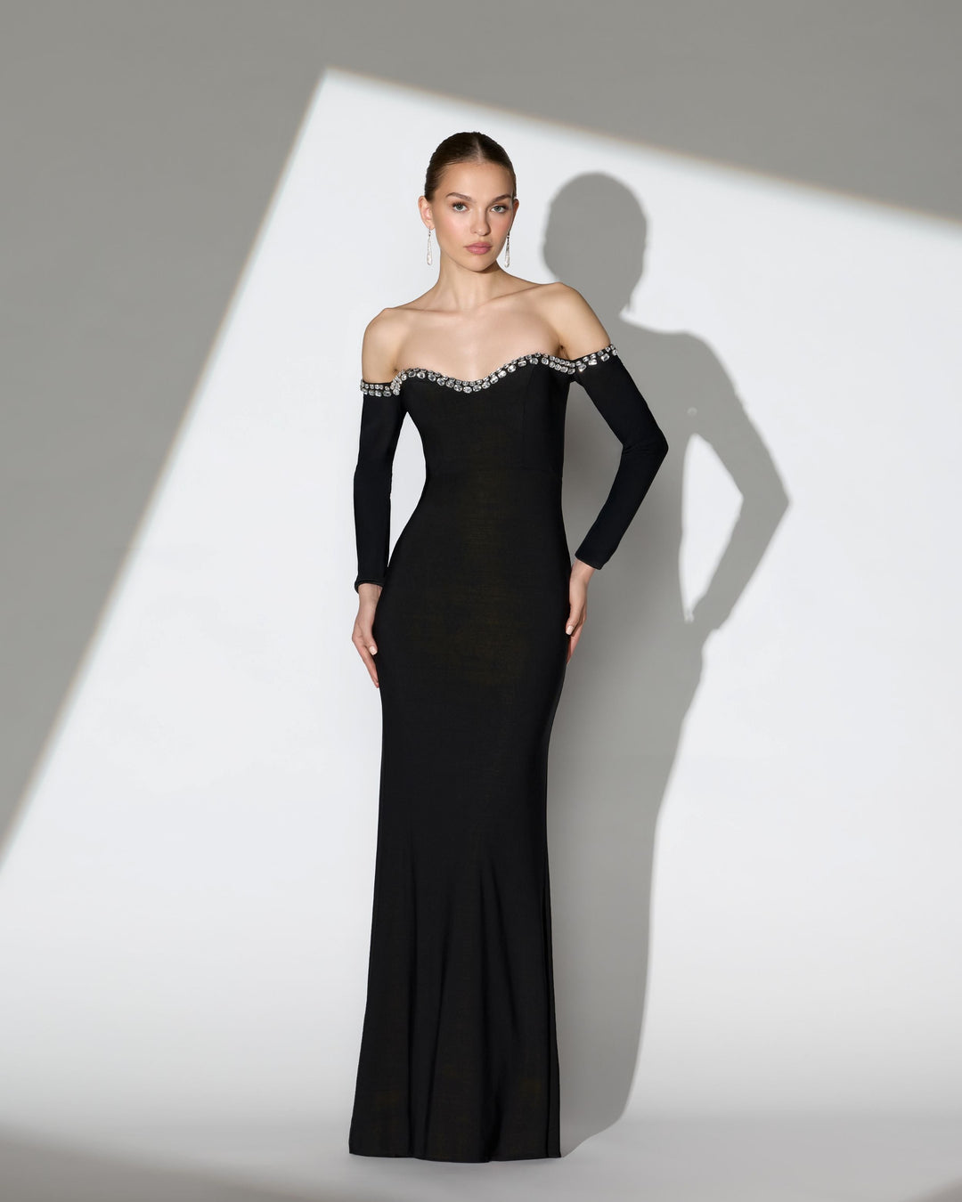Mac Duggal 44159 Black Long Sleeve Off the Shoulder Mermaid Gown