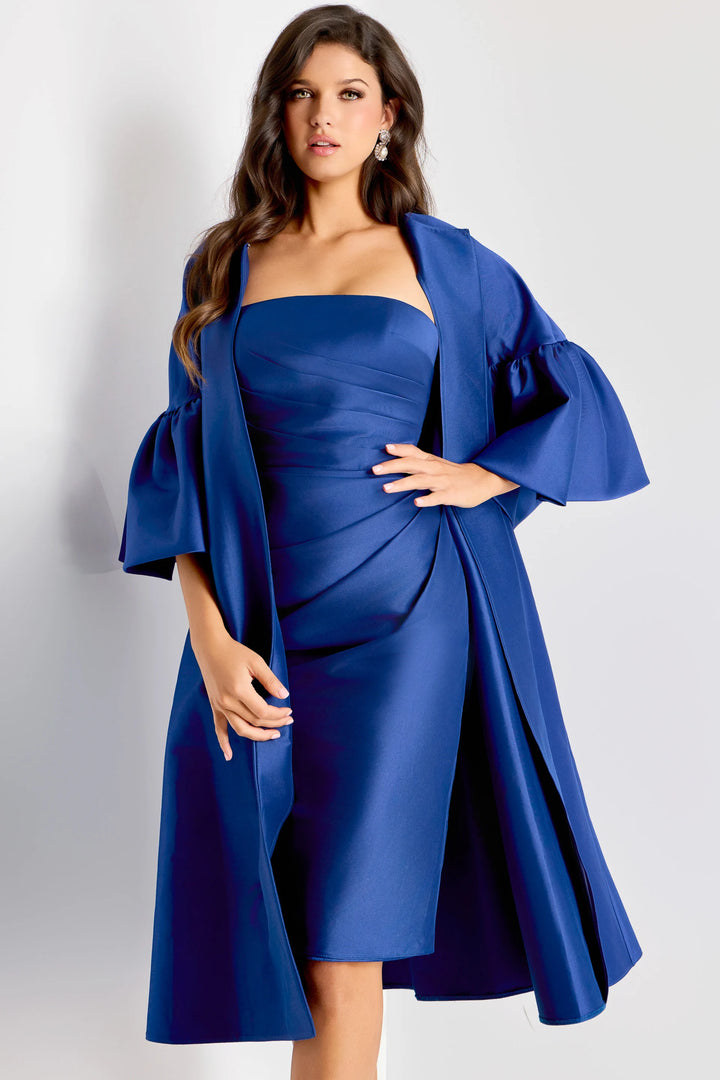 Jovani 44193 Strapless Satin Dress With Matching Cape