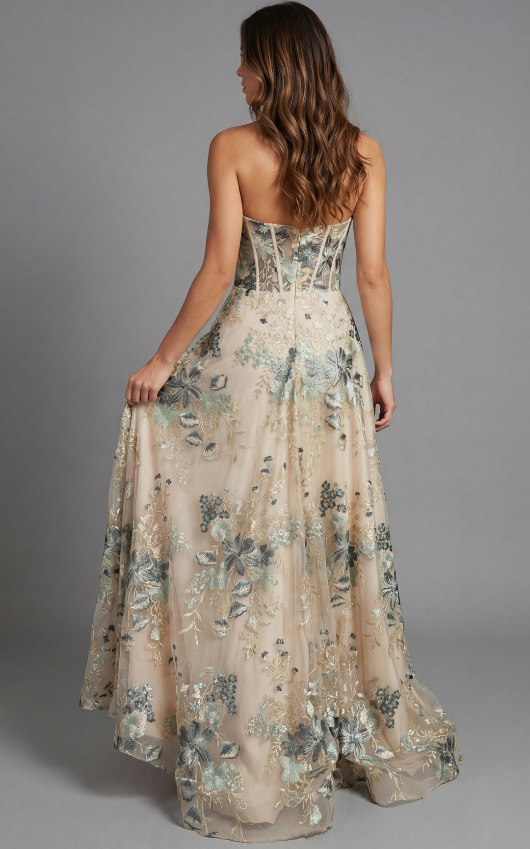 Jovani 44659 Strapless Floral Corset Evening Gown