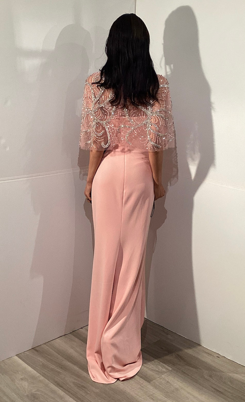Jovani 45493 Illusion Bateau Short Cape Covered Back Mother of the Bride Dress - FOSTANI.com