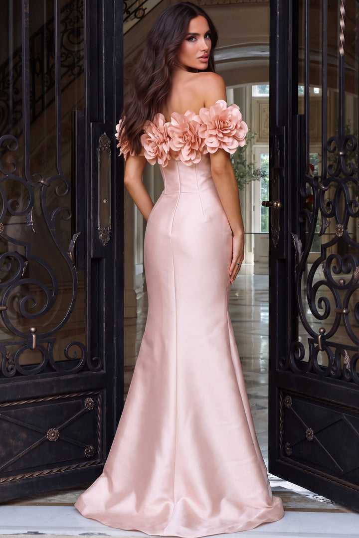 Jovani 45668 Off-the-Shoulder 3D Floral Trumpet Prom Dress back view