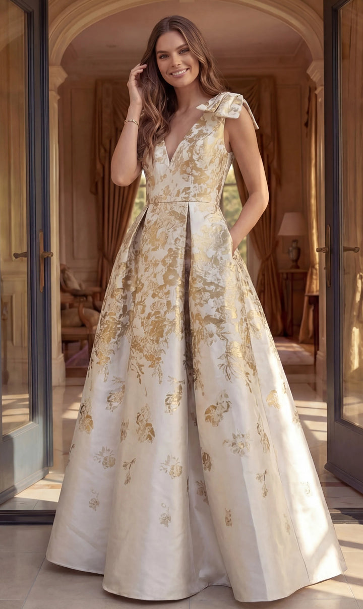 Jovani 47491 Brocade Cap Sleeve A Line Gown - FOSTANI.com