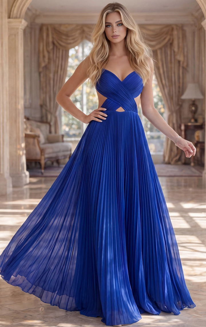 Jovani 49160 Pleated Gown with Crisscross Bodice and Open Back - FOSTANI.com