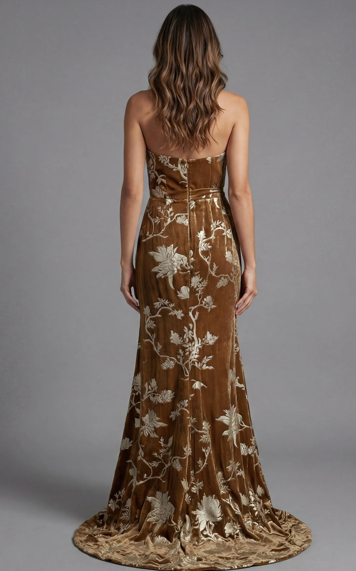 Jovani 49312 One Shoulder Floral Velvet Evening Gown - FOSTANI.com
