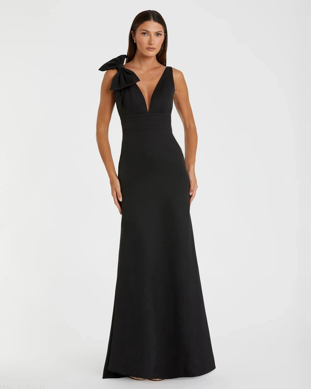 Mac Duggal 49454 Black Sleeveless V Neck Bow Detail Mermaid Gown